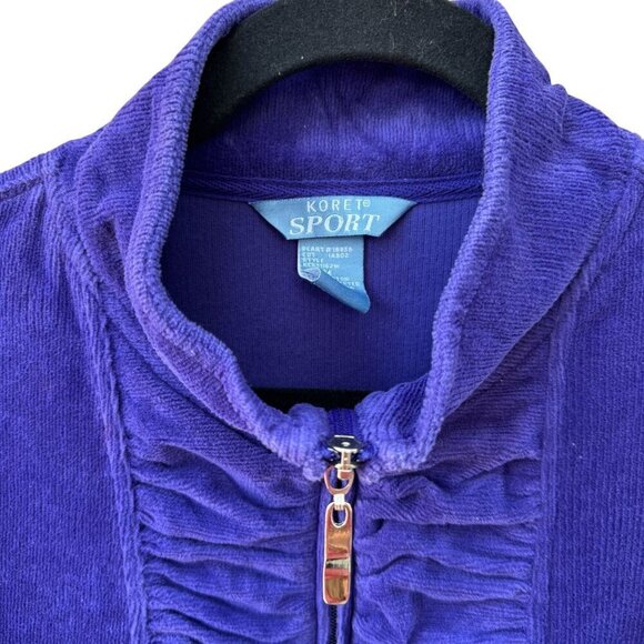 Koret Sport Vintage Womens Purple Full Zip Ruched High Collar Velour Jacket M - Picture 4 of 9